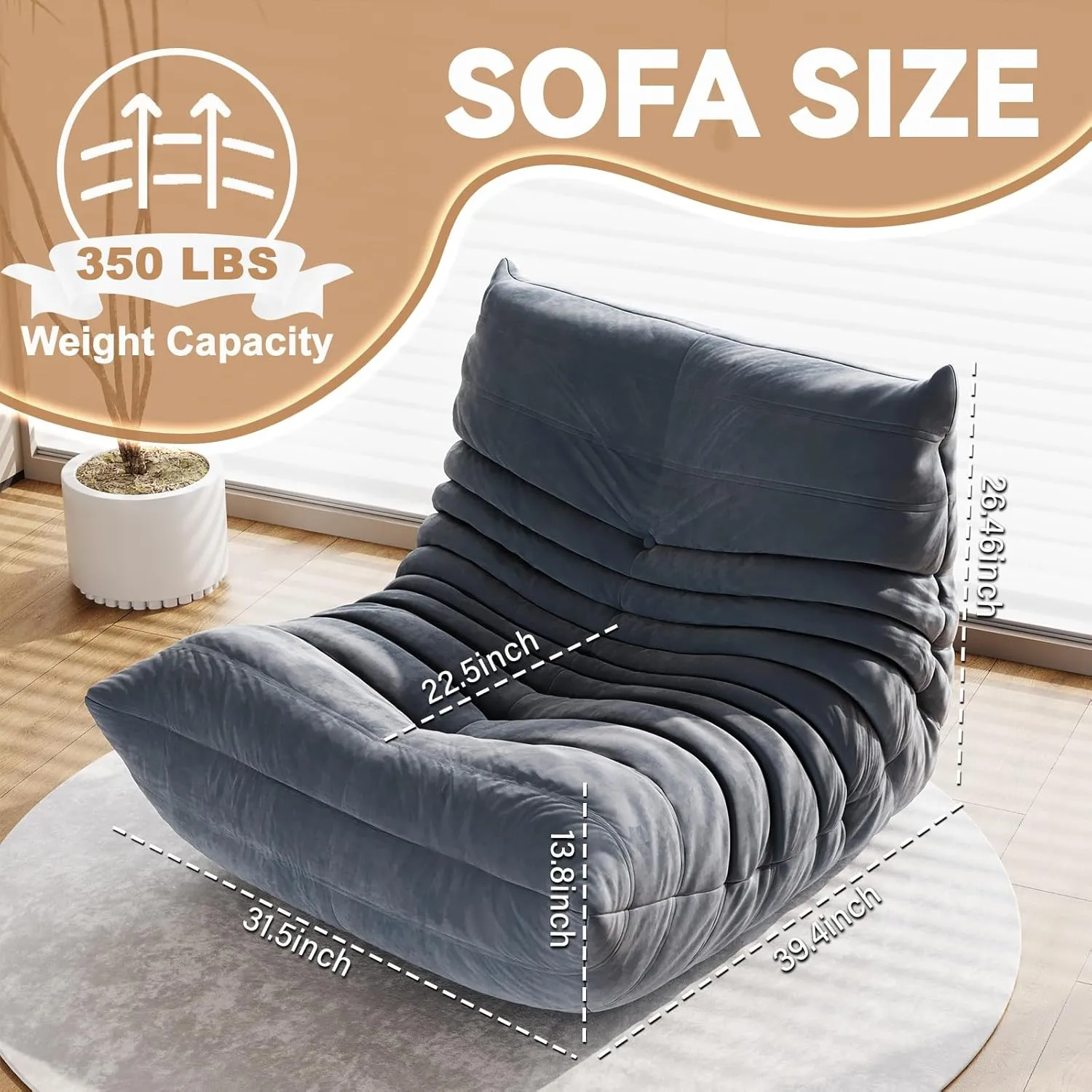 Bean Bag Chairs for Adults, Bean Bag Sofa - Adult Size with Soft Waterproof Fabric for Living Room, Apartments, Reading Corner, Gaming, and Movie Venue (Gray)