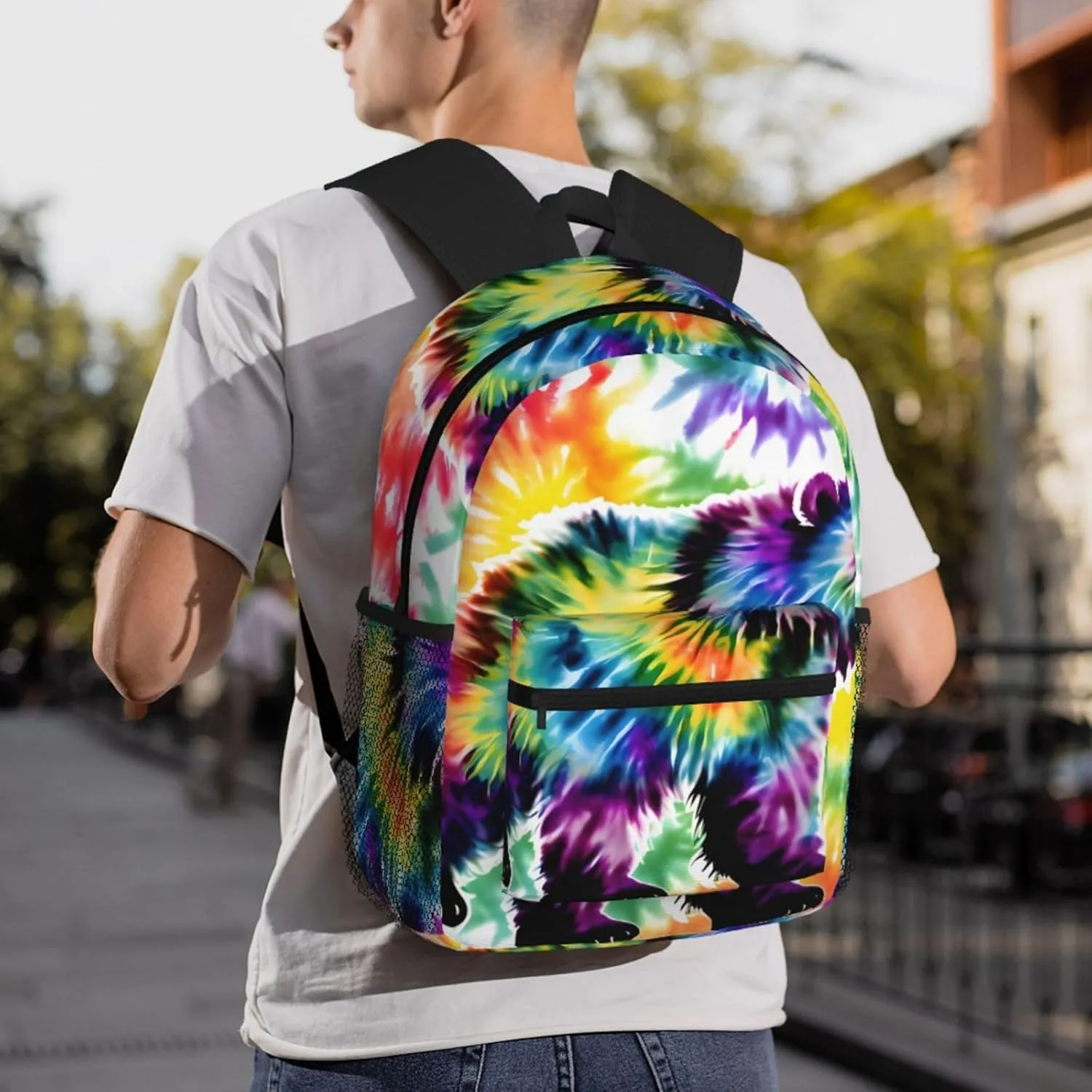 Bear Dancing Tie Dye Print Comfortable Backpack,Your Essential Casual Travel Bag For Outdoor Adventures, SB-122