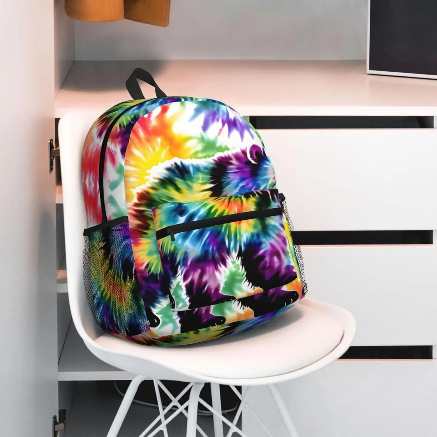 Bear Dancing Tie Dye Print Comfortable Backpack,Your Essential Casual Travel Bag For Outdoor Adventures, SB-122
