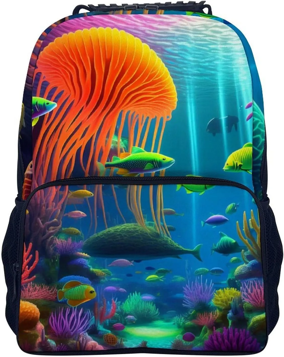 Beautiful Underwater World Fish Jellyfish Art Rucksacks Lightweight Multipurpose Anti-Theft Shoulder Bag Big Capacity Traveling & Camping Backpack With Side Pockets
