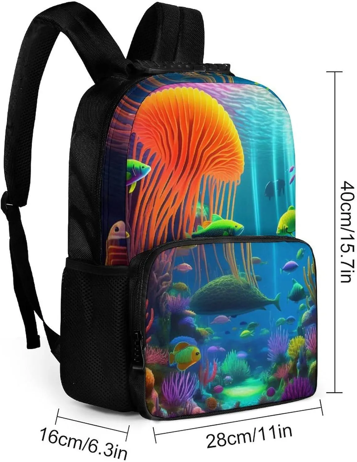 Beautiful Underwater World Fish Jellyfish Art Rucksacks Lightweight Multipurpose Anti-Theft Shoulder Bag Big Capacity Traveling & Camping Backpack With Side Pockets
