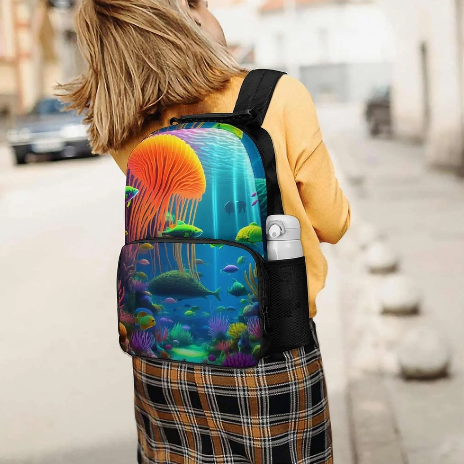 Beautiful Underwater World Fish Jellyfish Art Rucksacks Lightweight Multipurpose Anti-Theft Shoulder Bag Big Capacity Traveling & Camping Backpack With Side Pockets