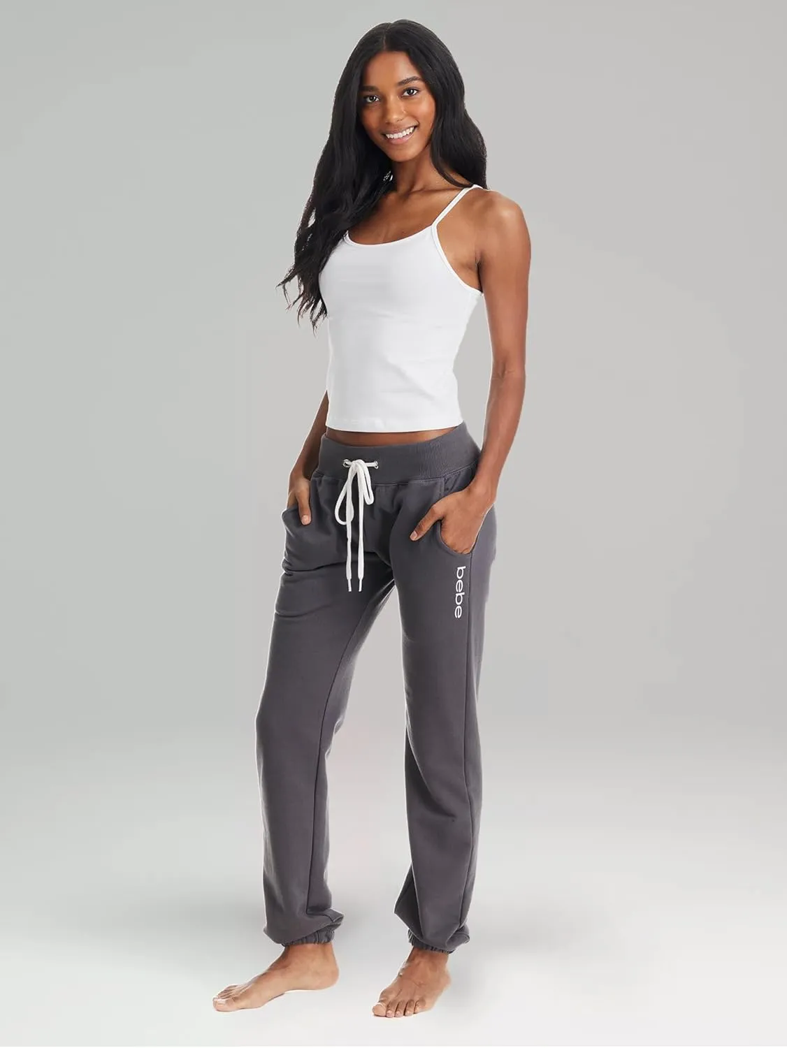bebe Womens Sweatpants with Pockets, French Terry Joggers for Women, Comfy and Cute Sweatpants, Lounge Pants