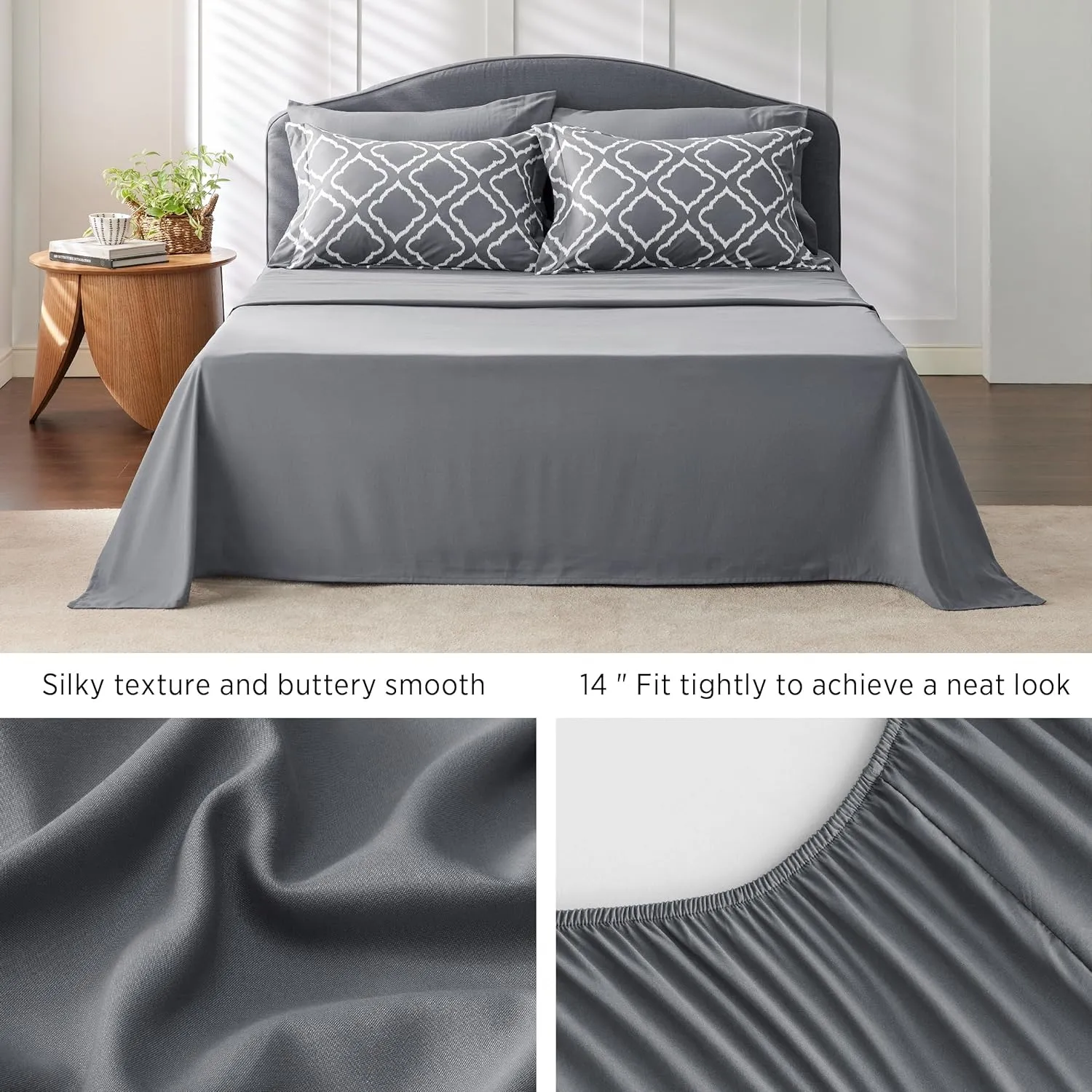 Bedsure King Comforter Set 7 Pieces - Dark Grey Blue Quatrefoil Comforters King Size, Lightweight Bedding Sets for All Season, Bed in a Bag with Comforters, Sheets, Pillowcases & Shams