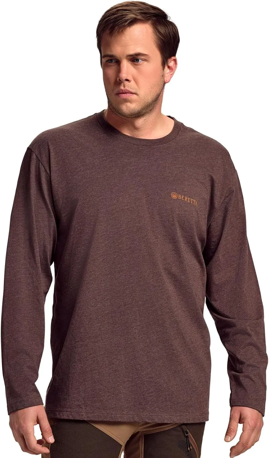 Beretta Men's Walk Em Casual Durable Multi-Purpose Comfortable Cotton Blend Ribbed Crew Neck Long Sleeve T-Shirt with Logo