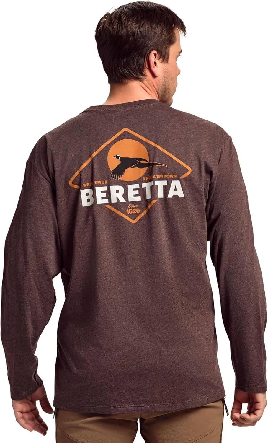 Beretta Men's Walk Em Casual Durable Multi-Purpose Comfortable Cotton Blend Ribbed Crew Neck Long Sleeve T-Shirt with Logo