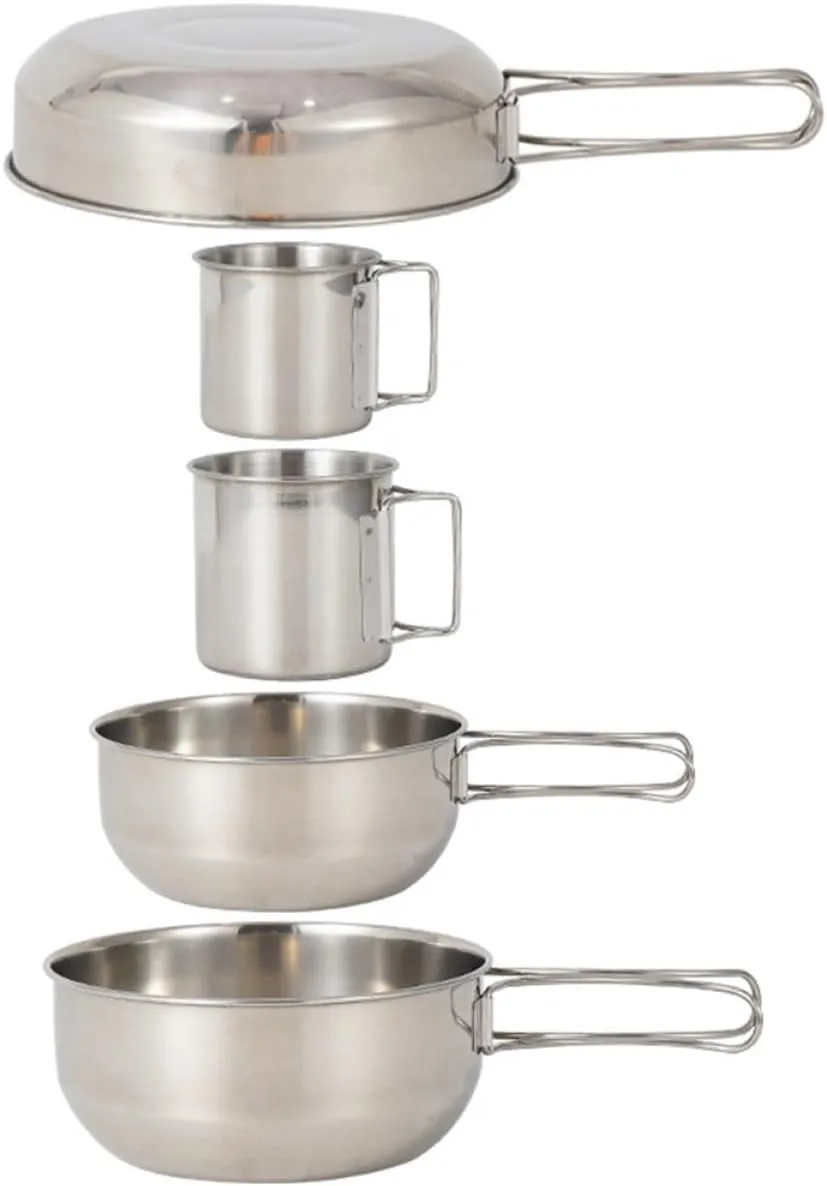 BESPORTBLE 5pc Set Stainless Steel Cup Pot Camping Picnic Barbecue Fishing Tableware