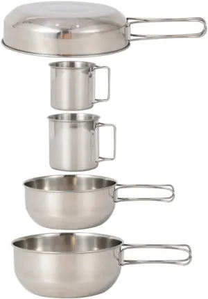 BESPORTBLE 5pc Set Stainless Steel Cup Pot Camping Picnic Barbecue Fishing Tableware