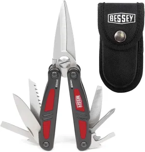 Bessey DMT Multi Function Tool with Shear, Cutting Blade, Saw Blade & 3 Screw Driver Blades, Red/Black