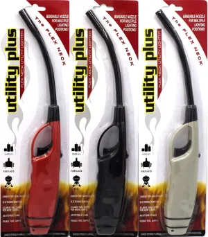 BEST BRANDS USA Long Flex Neck BBQ Lighters, Multi-Purpose for Grill, Fireplace, Stove, Value Pack of 3, Red/Black/White, WCFLEX3