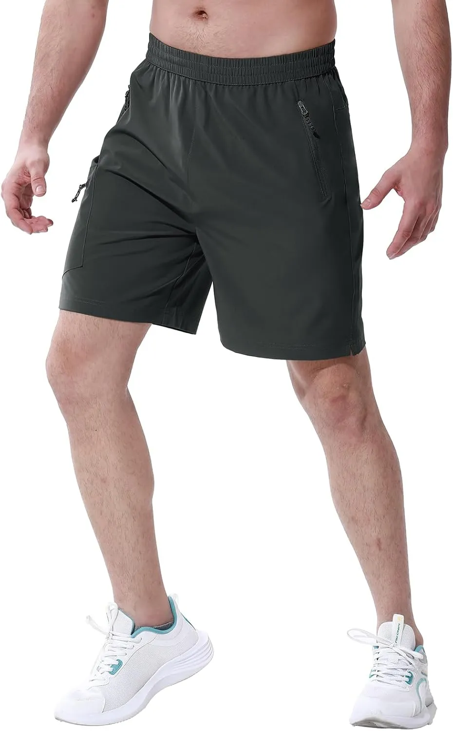 BGOWATU Men's Athletic Hiking Shorts Stretch Quick Dry Sports Gym Shorts with Zipper Pockets for Fishing Travel