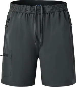 BGOWATU Men's Athletic Hiking Shorts Stretch Quick Dry Sports Gym Shorts with Zipper Pockets for Fishing Travel