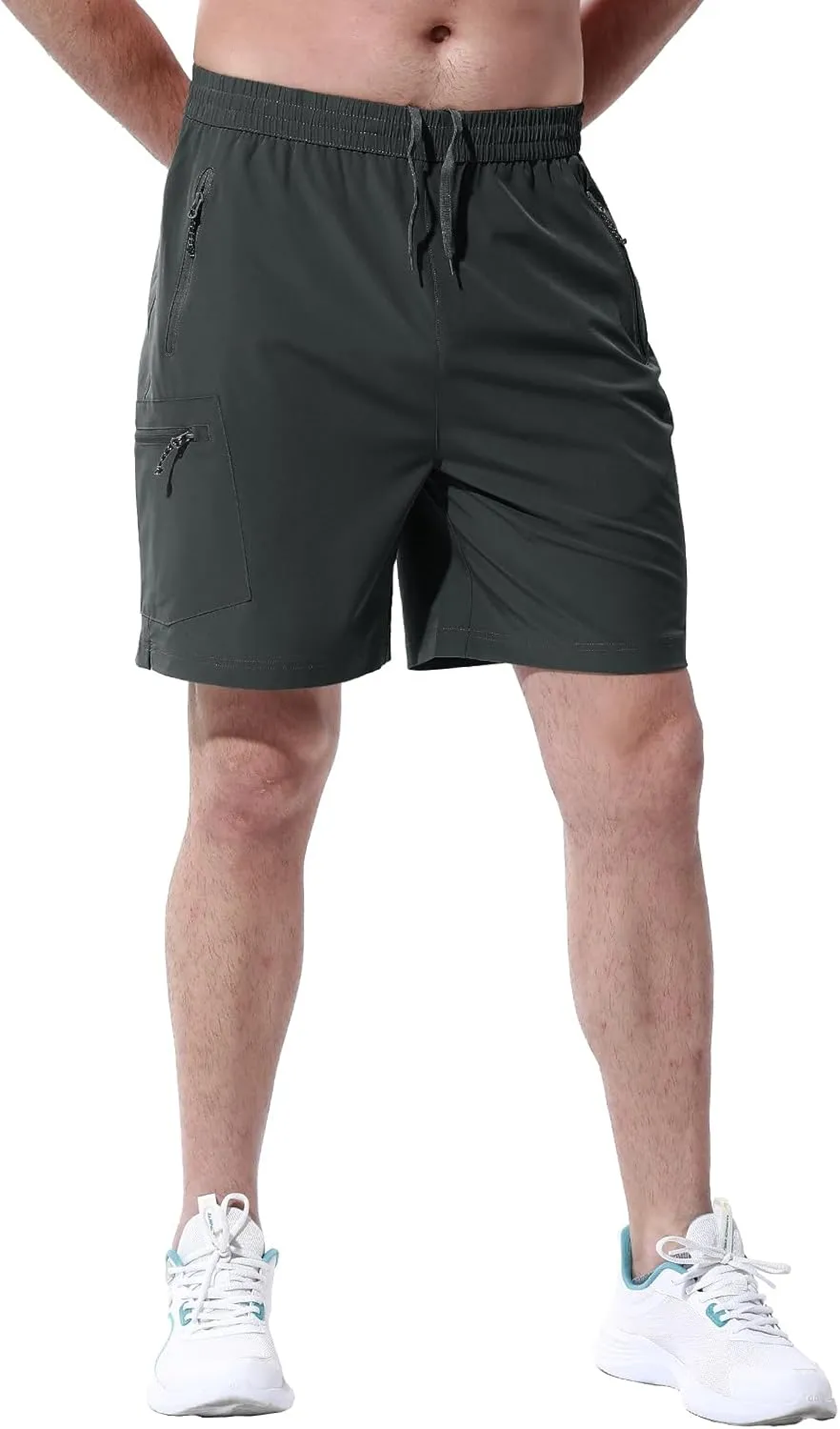 BGOWATU Men's Athletic Hiking Shorts Stretch Quick Dry Sports Gym Shorts with Zipper Pockets for Fishing Travel