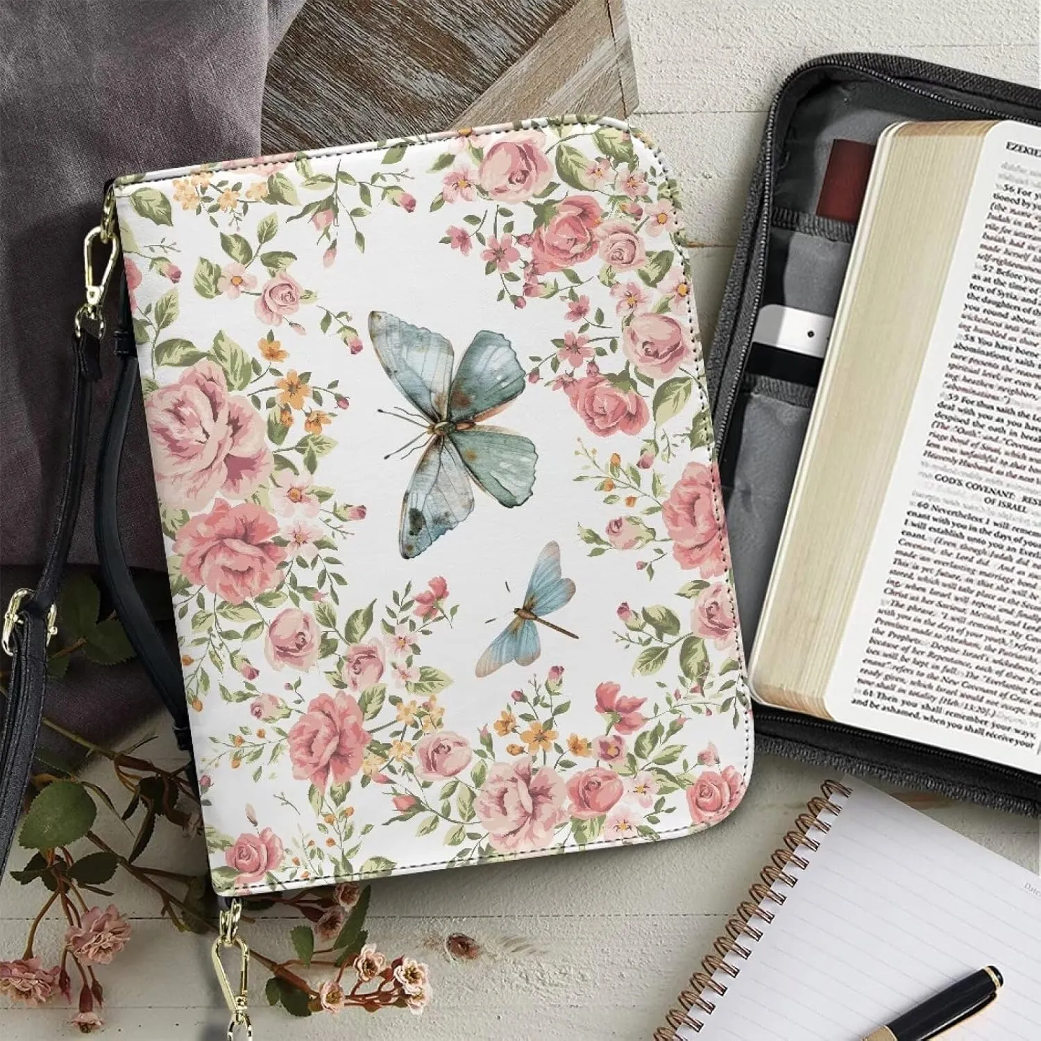 Bible Cover - Portable Bible Case with Shoulder Strap for Bible Study