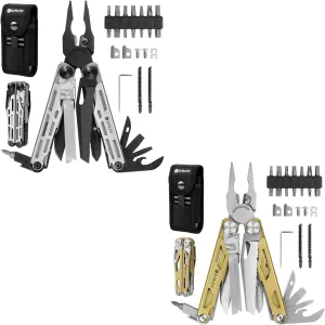 BIBURY Multitool Pliers Pro BI2045 Black   Gold, Foldable Multitools With Replaceable Wire Cutters and Upgraded Scissors, T-Shank Interchangeable Tools, Ideal for Camping Fishing Survial
