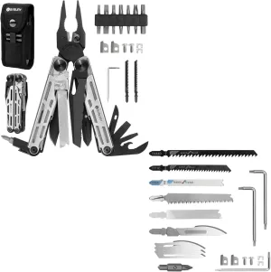 BIBURY Multitool Pliers Pro BI2045 with Spare Parts Kit, Foladable Multitools with Replaceable Wire Cutters and Saw, Upgraded Scissors and Screwdriver Set, Ideal for Camping, Fishing, Survival