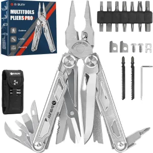 BIBURY Multitool Pliers, Stainless Steel Multi Tool Pliers with Replaceable Wire Cutters and Saw, Foldable Multitools with Scissors and Screwdriver, Ideal for Camping, Hiking, Survival, Repair