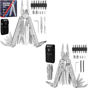 BIBURY Multitools Pliers Pro Series, BI2049   BI2045 Silvery, Foldable Multitools With Replaceable Wire Cutters and Upgraded Scissors, T-Shank Interchangeable Tools, Ideal for Camping Fishing Survial