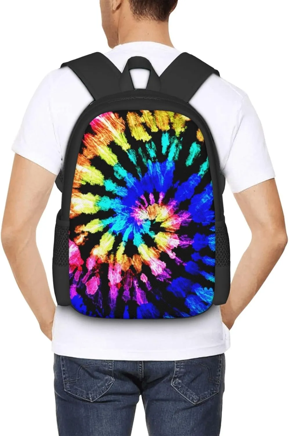 Big Capacity Rucksack, for Blue Tie Dye Multipurpose Anti-Theft Bookbag with Shoulder Straps, Casual College Daypack, Travel Hiking Backpack Rucksack