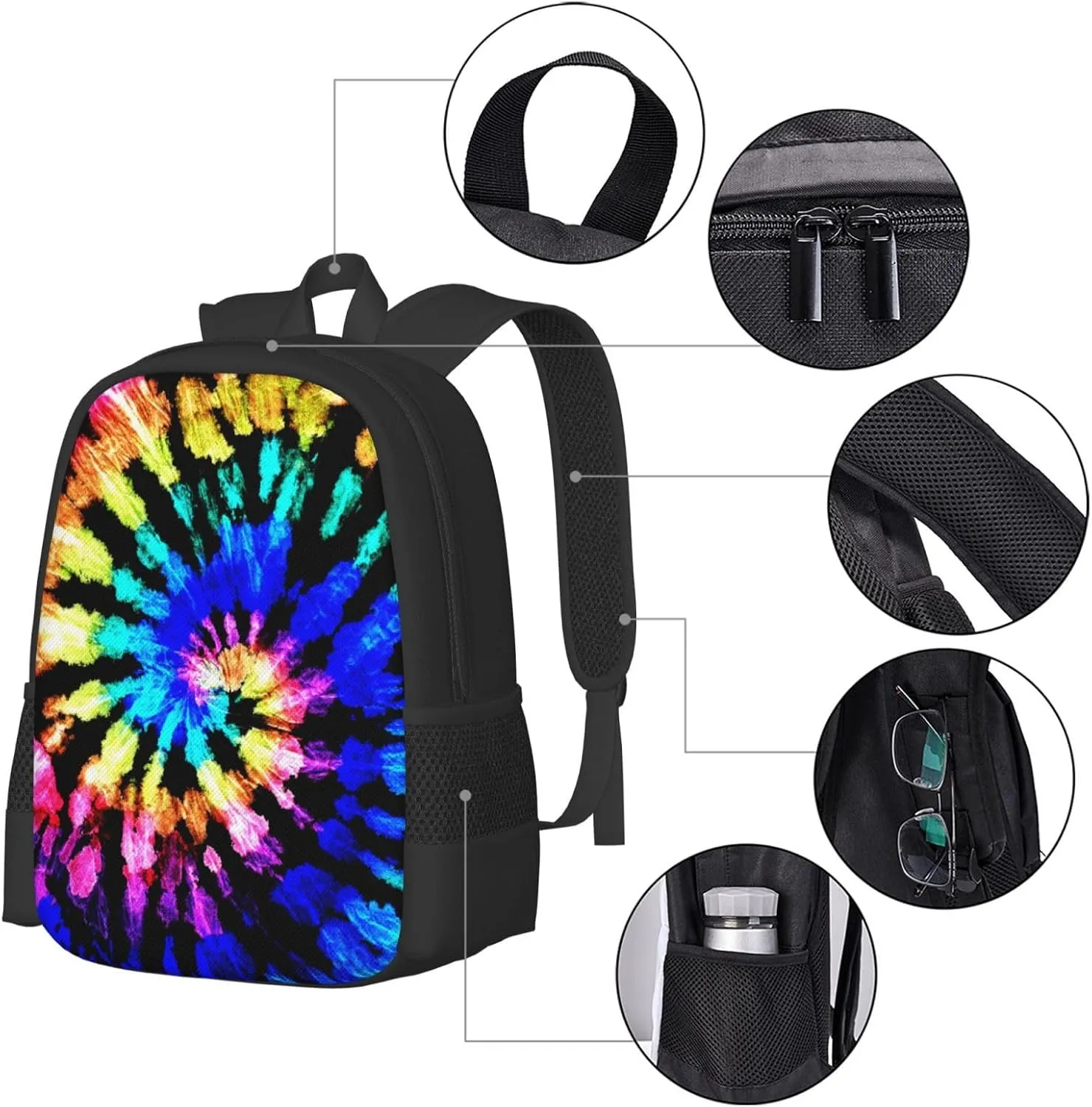 Big Capacity Rucksack, for Blue Tie Dye Multipurpose Anti-Theft Bookbag with Shoulder Straps, Casual College Daypack, Travel Hiking Backpack Rucksack