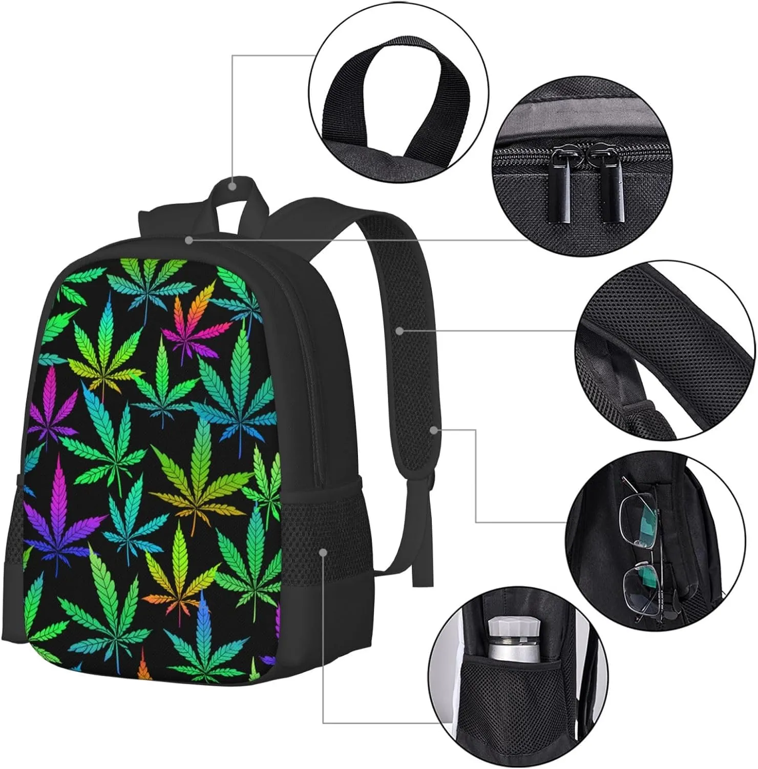 Big Capacity Rucksacks, for Neon Weedleaf Leaves Anti-Theft Multipurpose Bookbag with Shoulder Straps, Shoulder Book Bags, Travel Hiking Daypack Laptop Backpack