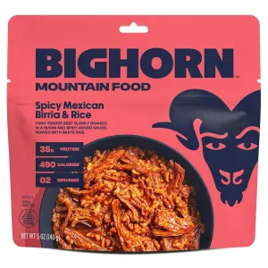 BIGHORN Mountain Food Spicy Mexican Birria and Rice - freeze dried meals for backpacking food - dehydrated camping food for backpacking meal - just add water - great taste - 2 servings