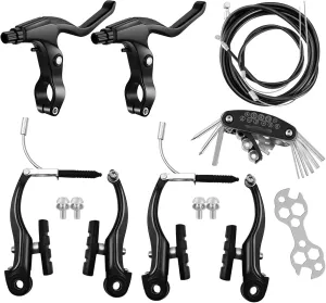 Bike Brakes Set, Complete Brake kit for Most Bicycles Mountain Bike, Front and Rear Bike MTB Hybrid Brake, Callipers Cables Lever Kit, Multi-Tool Wrenches - Black