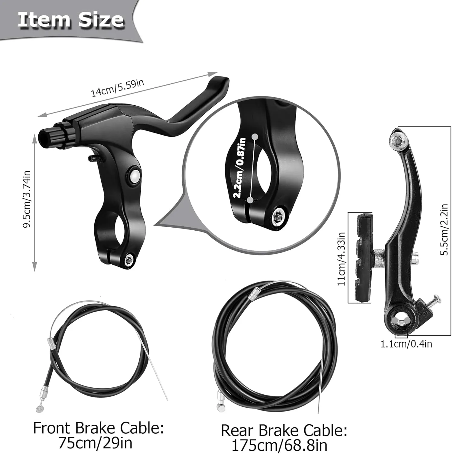 Bike Brakes Set, Complete Brake kit for Most Bicycles Mountain Bike, Front and Rear Bike MTB Hybrid Brake, Callipers Cables Lever Kit, Multi-Tool Wrenches - Black