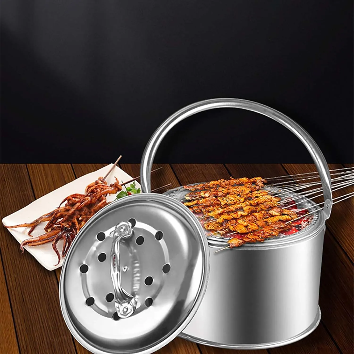 BILIKEYU Camping Stove Grill Fire With Stainless Steel Grill Net Portable Grill Wood Burning Stoves For Picnic BBQ Camp Hiking Home (B, One Size)