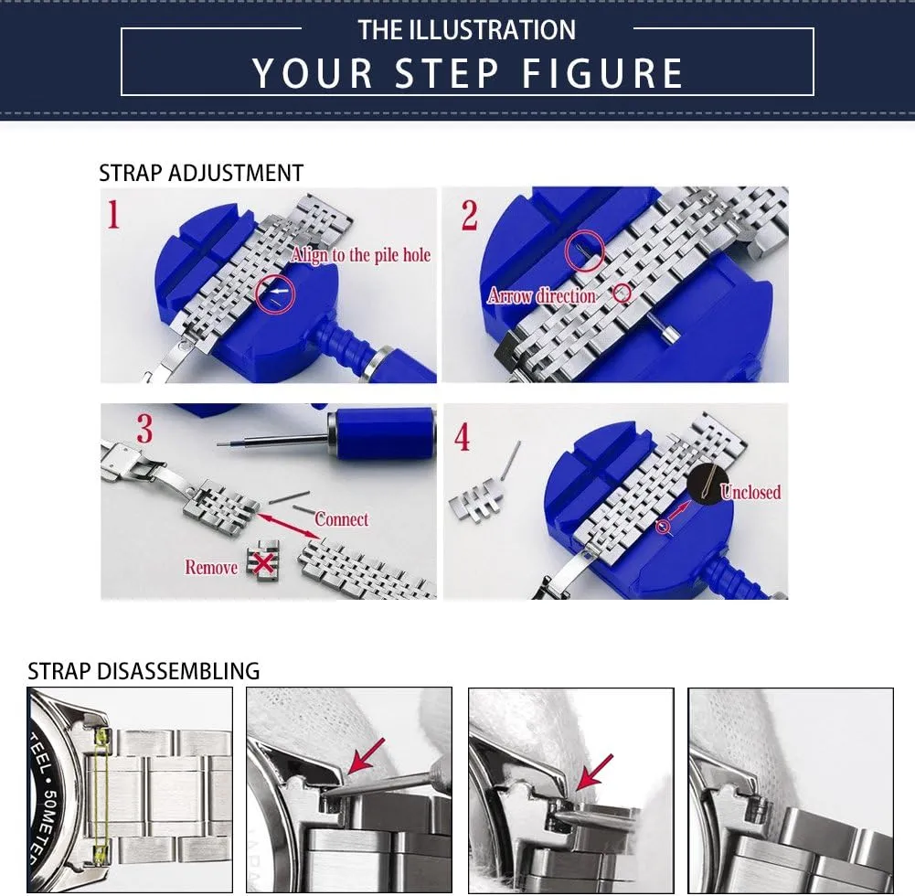 BINLUN Stainless Steel Watch Band High-end Replacement Watch Band 6 Color for Women Men(Gold, Silver, Black, Rose Gold, Gold Tone, Rose Gold Tone) 13 Size (12mm - 24mm)