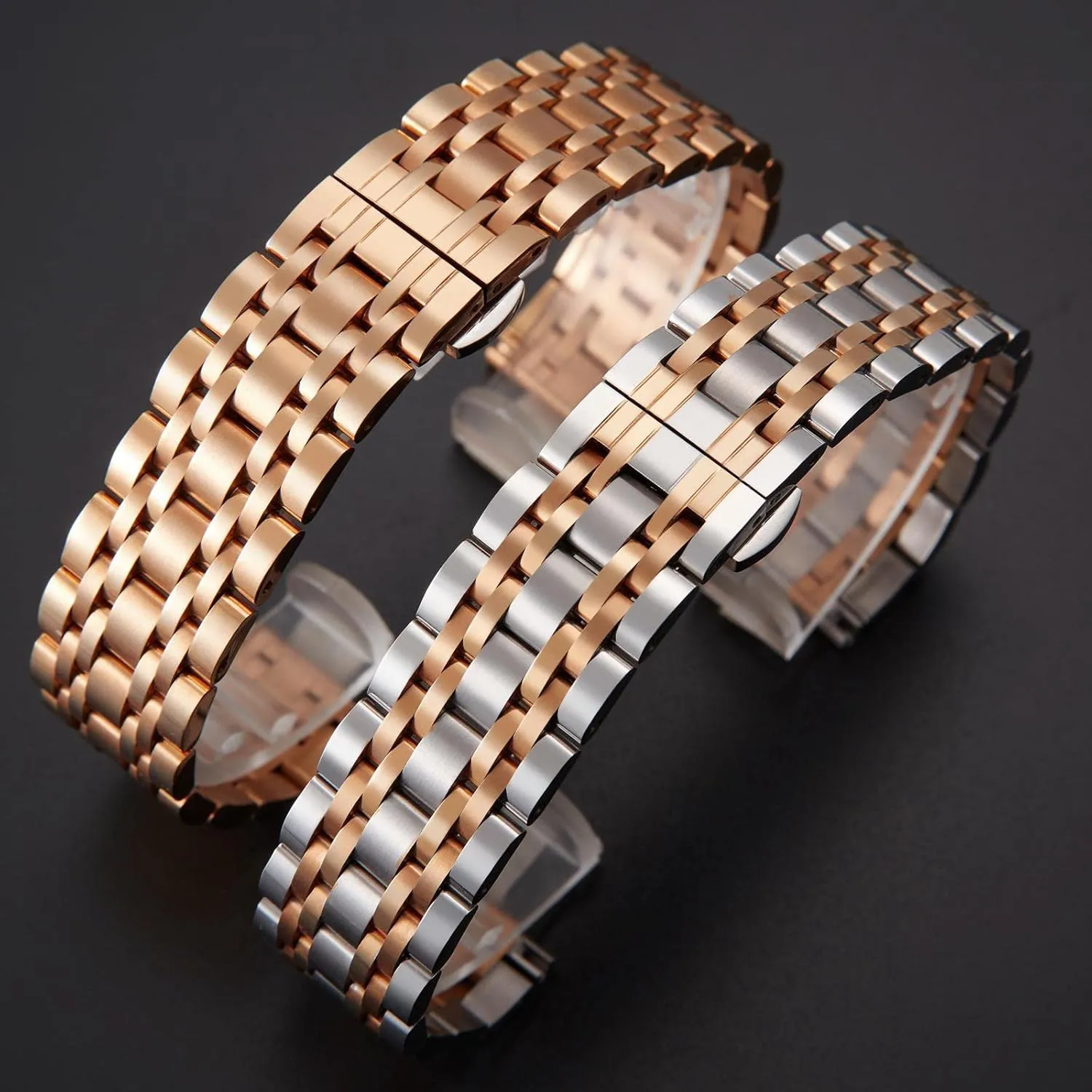 BINLUN Stainless Steel Watch Band High-end Replacement Watch Band 6 Color for Women Men(Gold, Silver, Black, Rose Gold, Gold Tone, Rose Gold Tone) 13 Size (12mm - 24mm)