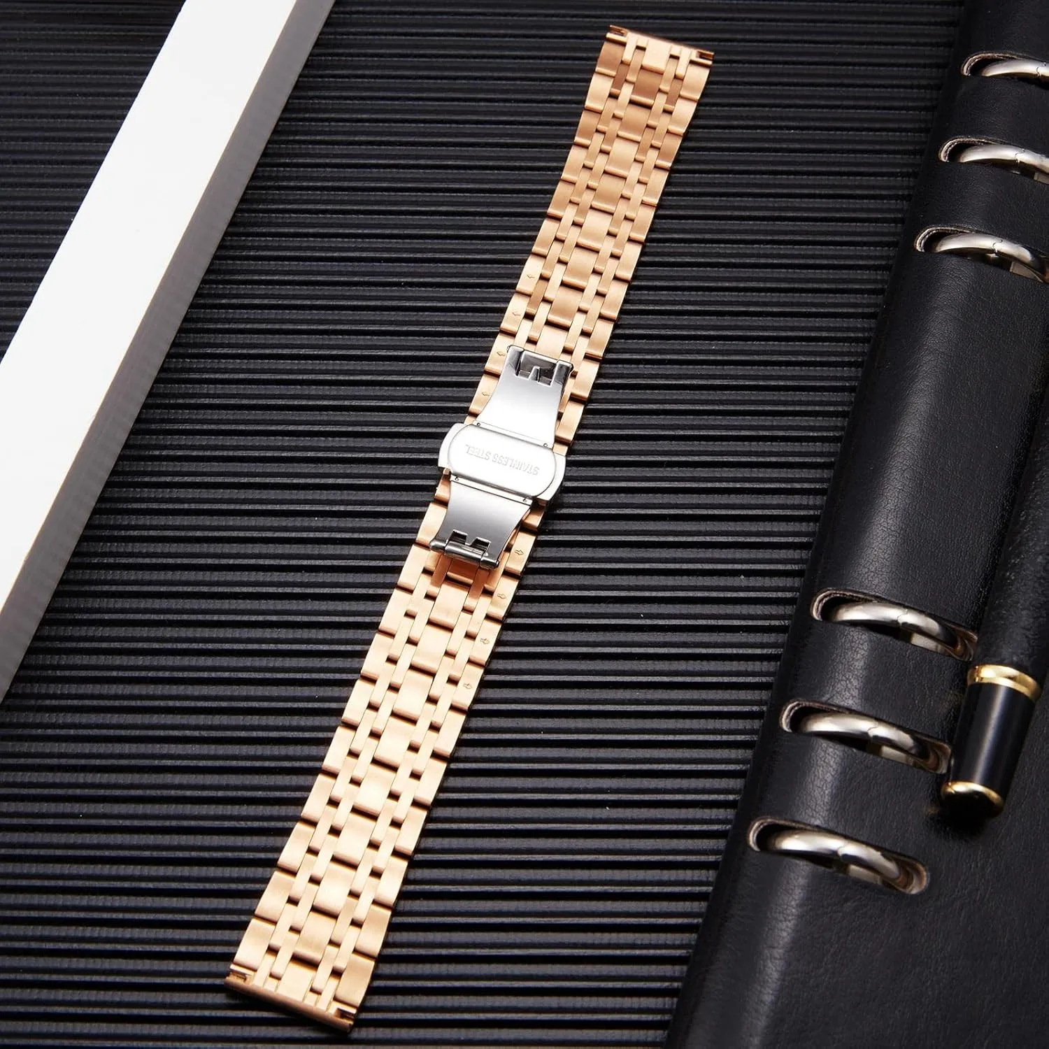 BINLUN Stainless Steel Watch Band High-end Replacement Watch Band 6 Color for Women Men(Gold, Silver, Black, Rose Gold, Gold Tone, Rose Gold Tone) 13 Size (12mm - 24mm)