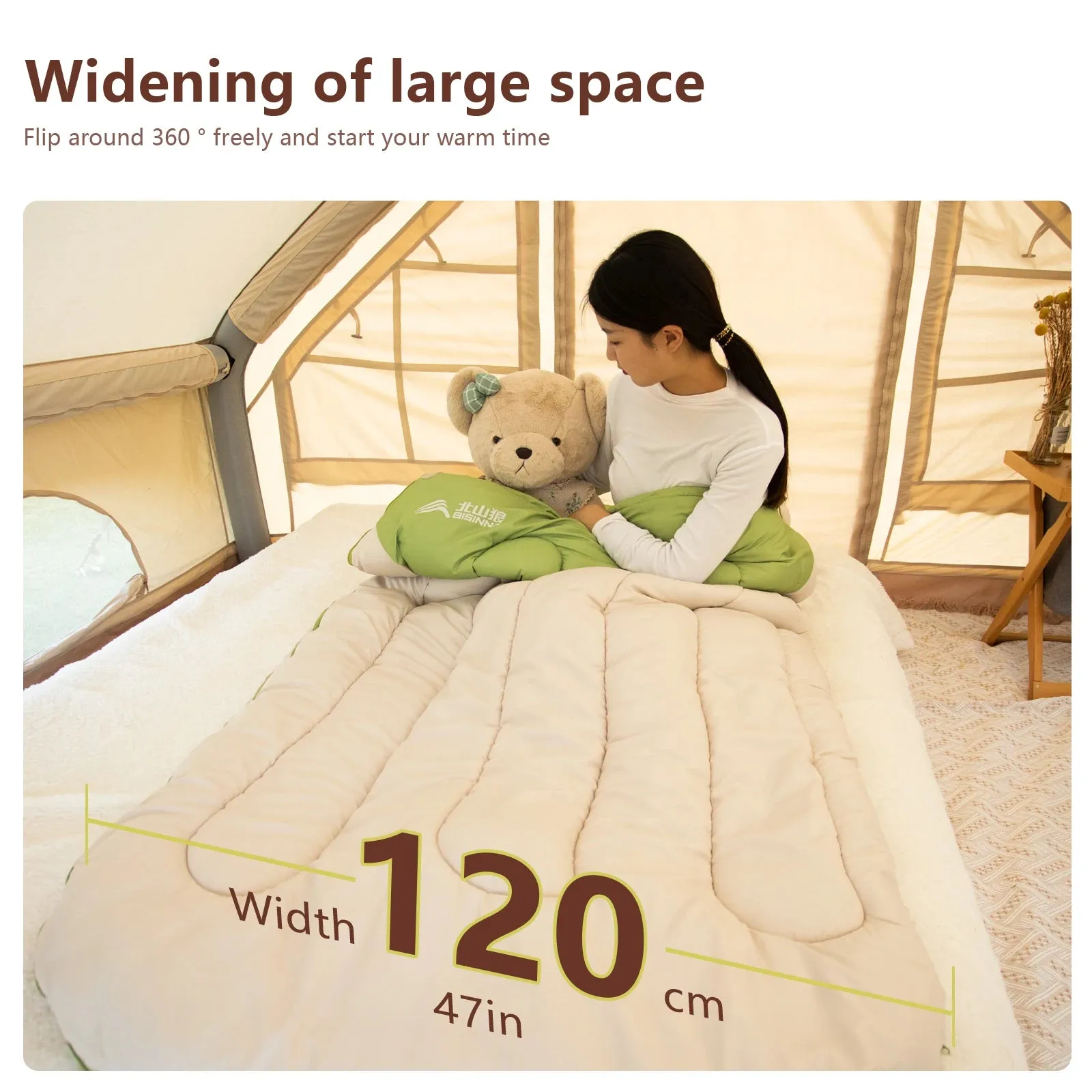 BISINNA 120cm Width Large Winter Cotton Sleeping Bag Outdoor Lightweight Camping Supplies Hiking Trekking Tourism