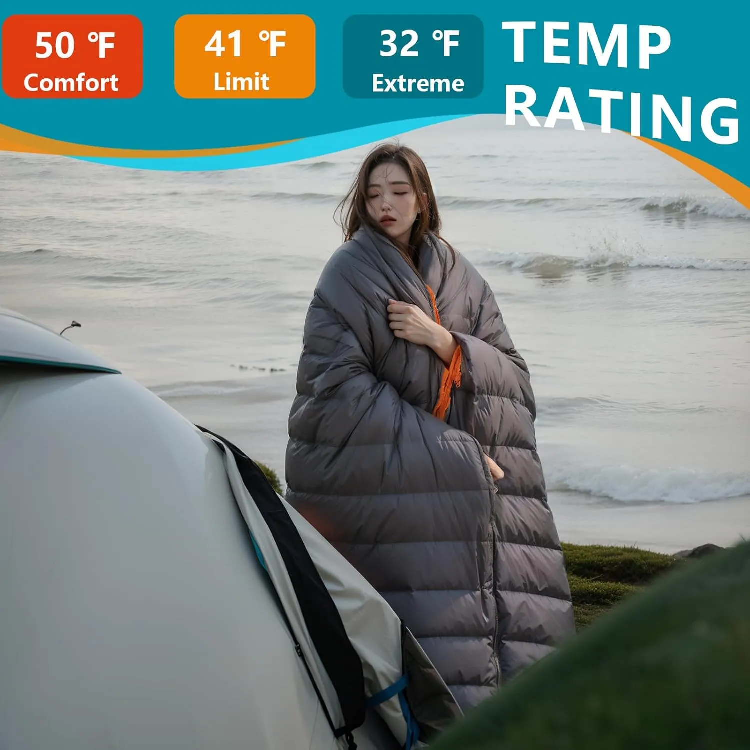 BISINNA 1.72lbs Ultralight Backpacking 650 Fill Power 32-50F Down Sleeping Bag for Adults and Kids - Ultra Lightweight and Compact Backpack Envelope Sleeping Bag for Hiking Camping