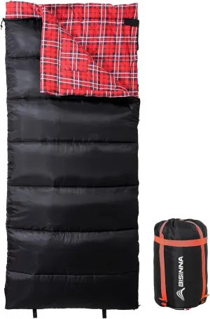 BISINNA Cotton Flannel Sleeping Bag for Adults Backpacking Camping Sleeping Bag 3 Season Envelope Sleeping Bags for Hiking