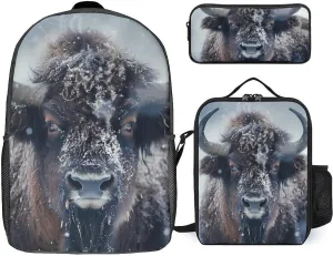 Bison Snowstorm 3PCS Laptop Backpack Set 17 Inch Lightweight Daypack with Lunch Box Pencil Case for Men Women