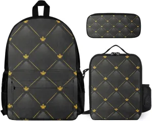 Black And Gold Lightweight Pocket Backpack Crossbody Lunch Bag Set Unisex