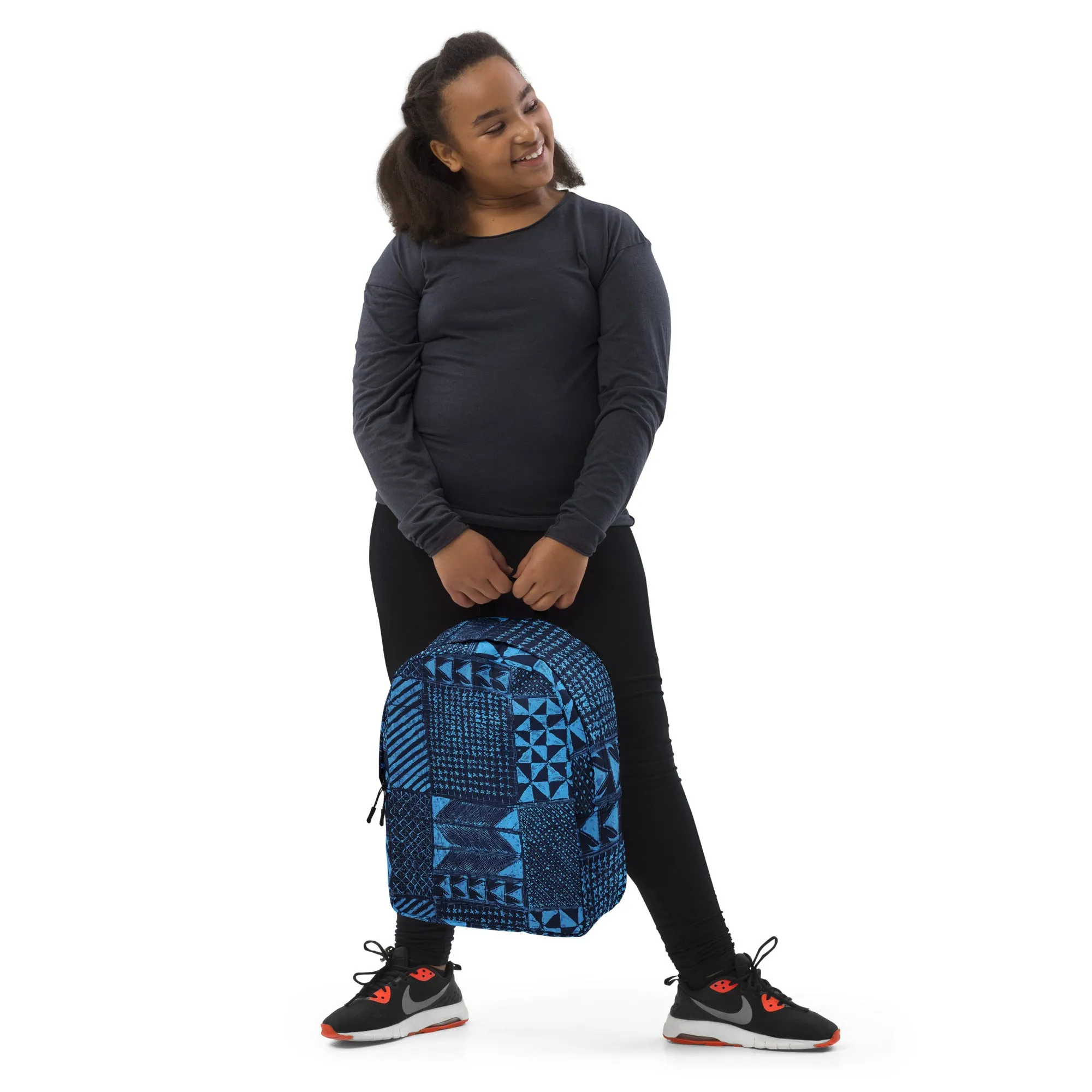 Black And Turquoise Shapes Adire Minimalist Backpack