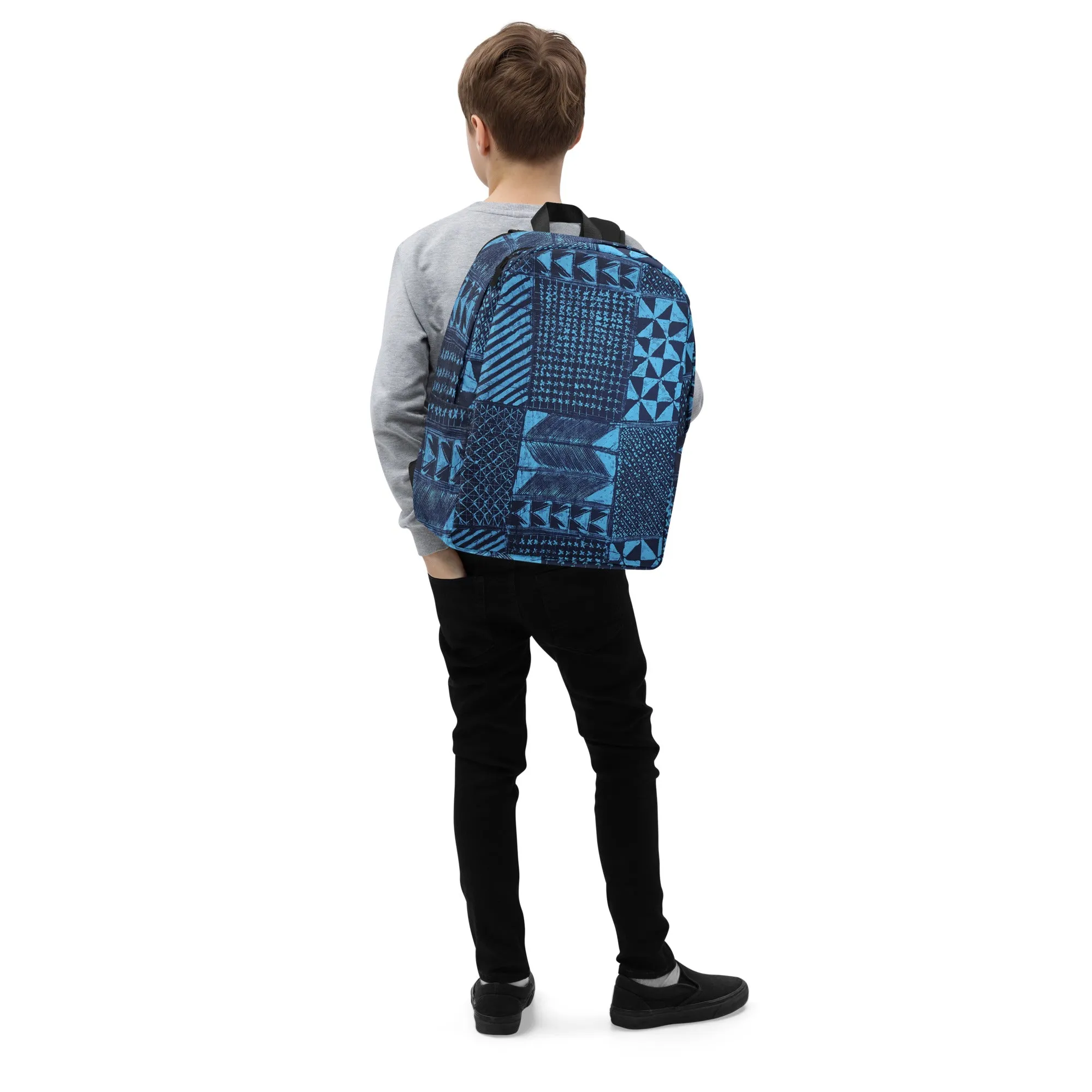 Black And Turquoise Shapes Adire Minimalist Backpack