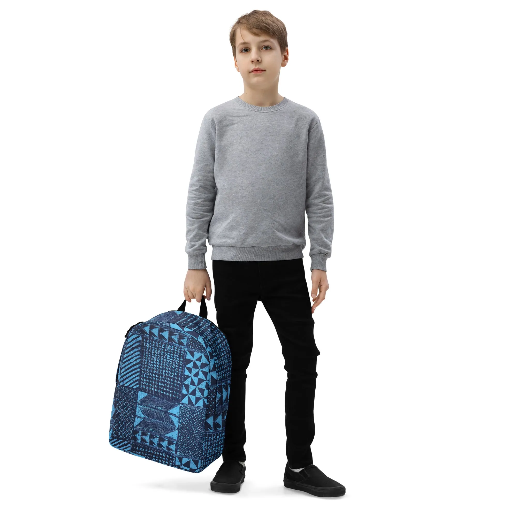 Black And Turquoise Shapes Adire Minimalist Backpack