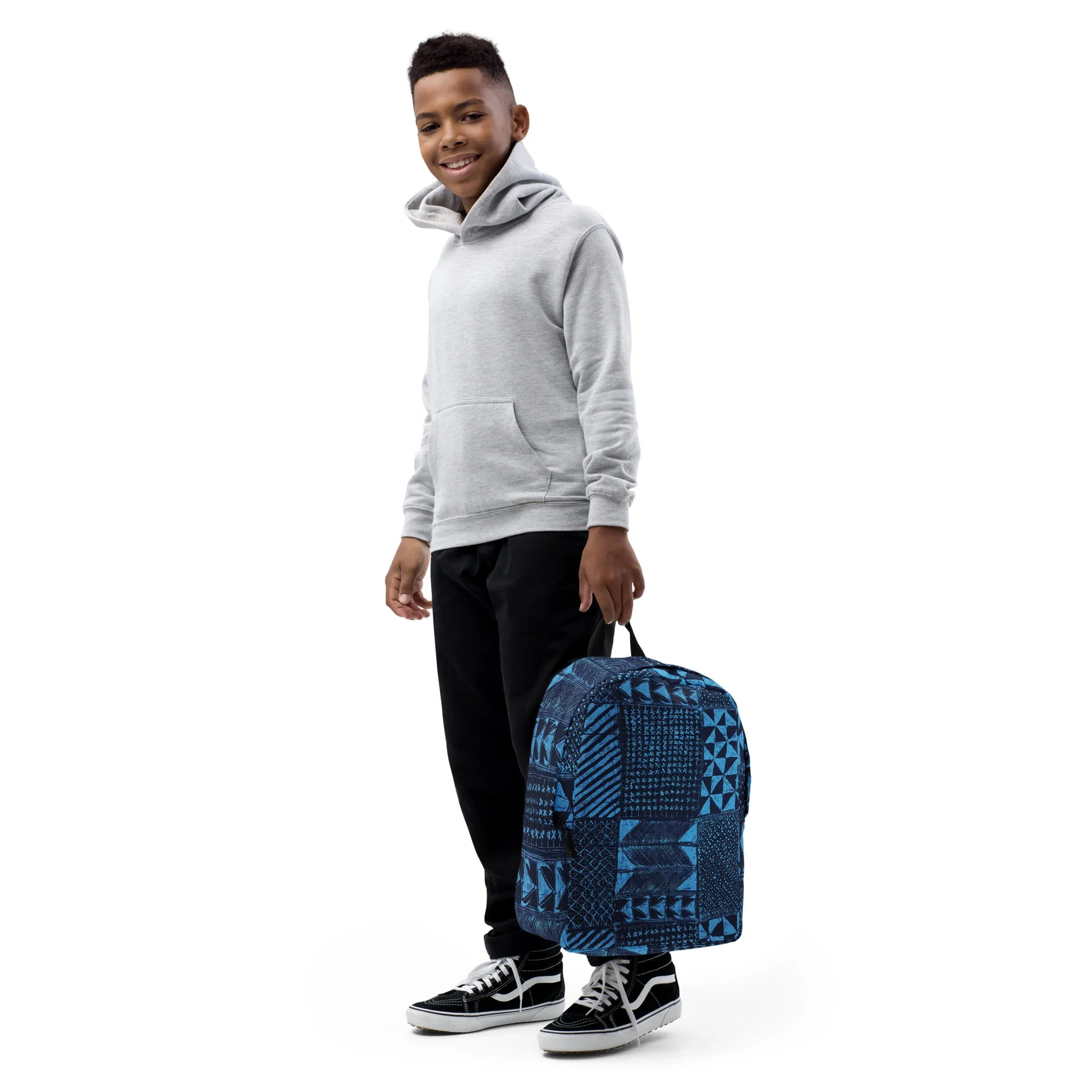 Black And Turquoise Shapes Adire Minimalist Backpack