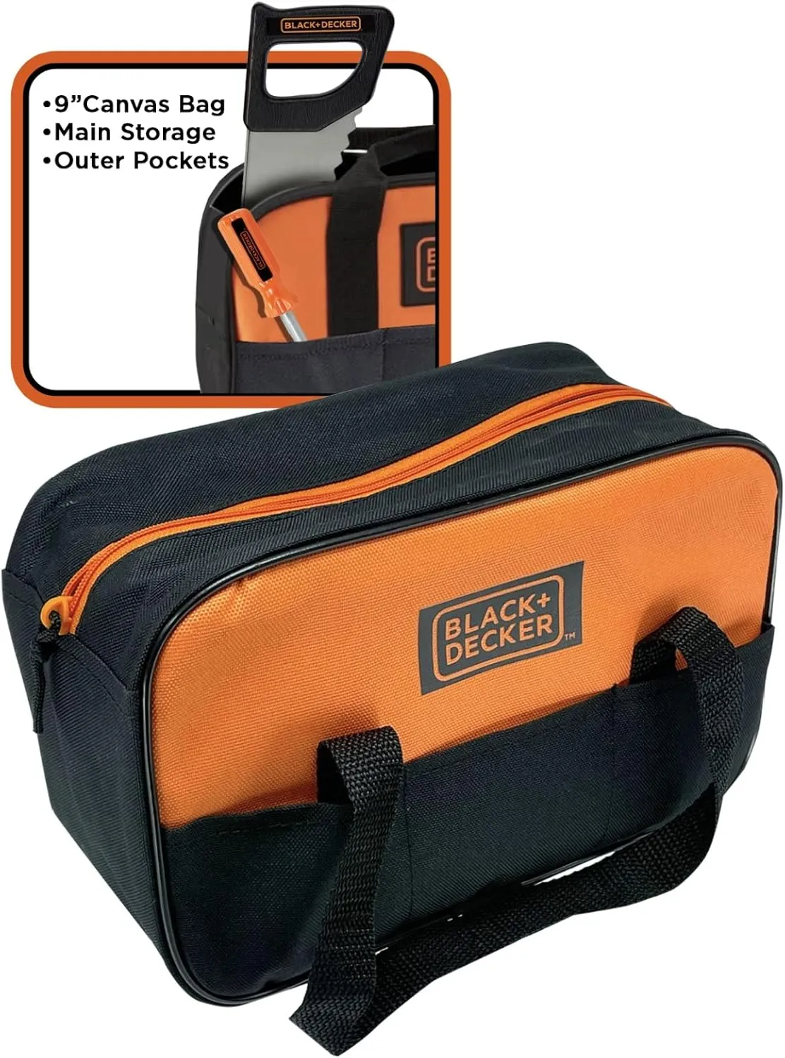 Black Decker Junior Tool Bag 13 Piece Set - Includes Hammer, Hand Saw, Screw Driver & More!