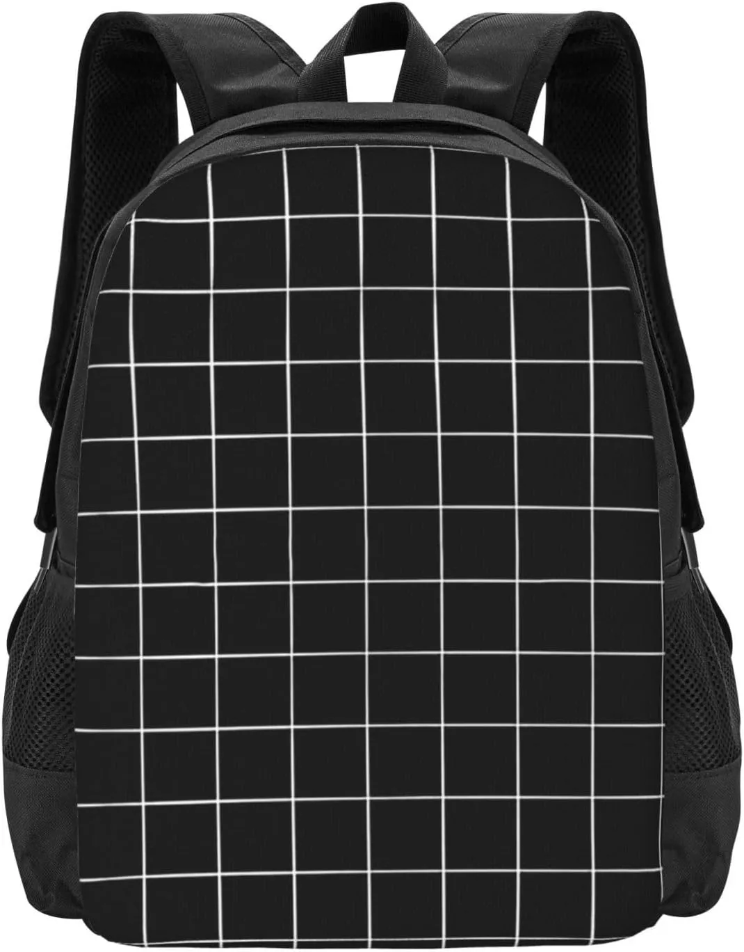 Black Grid Lightweight Packable Backpack Travel Casual Hiking Daypack Foldable Backpack For Men Women
