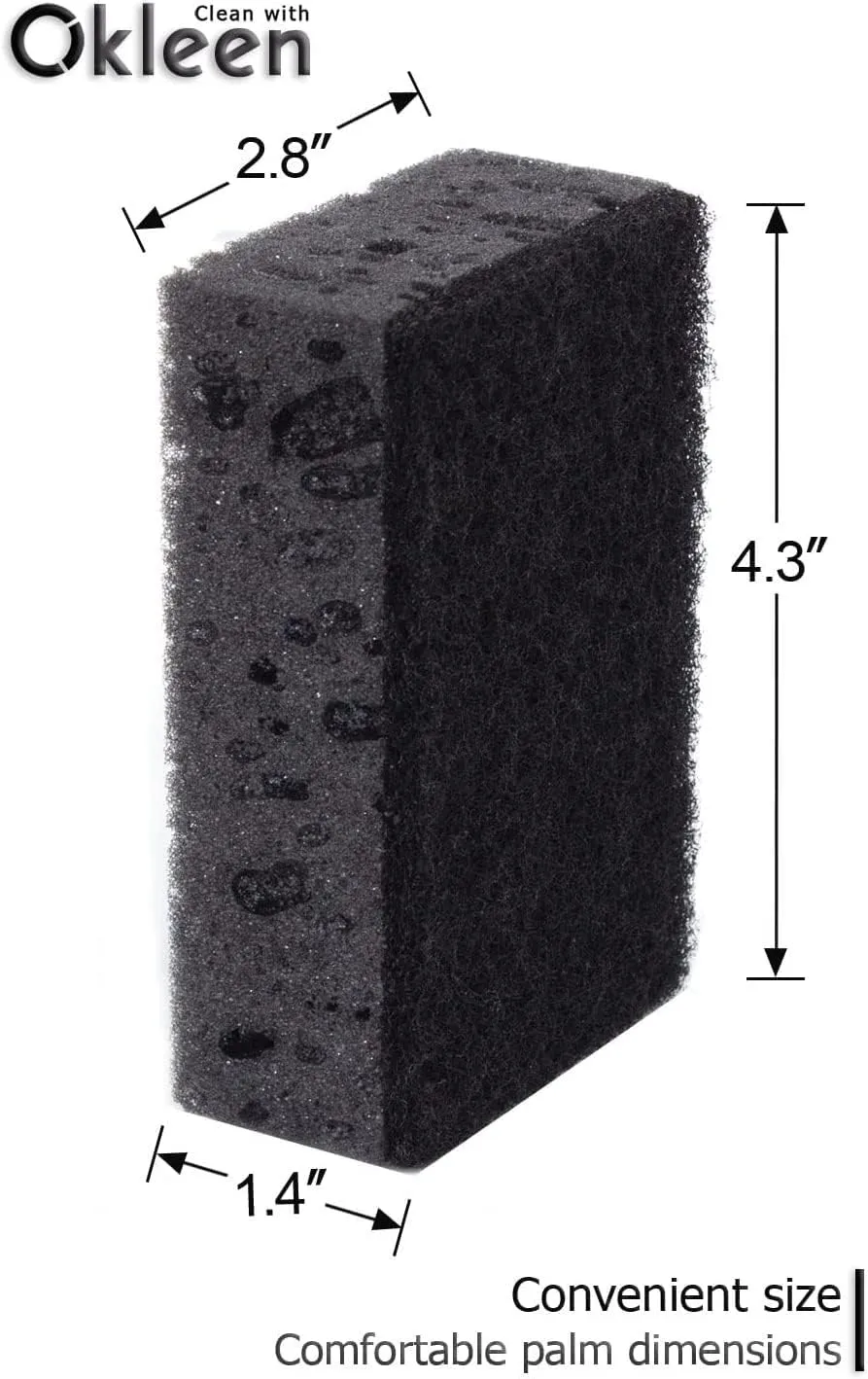 Black Multi Use Scrub Sponges. Made in Europe. 18 Pack, 4.3x2.8x1.4 inches. Heavy Duty Fiber. Odorless Durable Scrubber for Kitchen and Household Cleaning