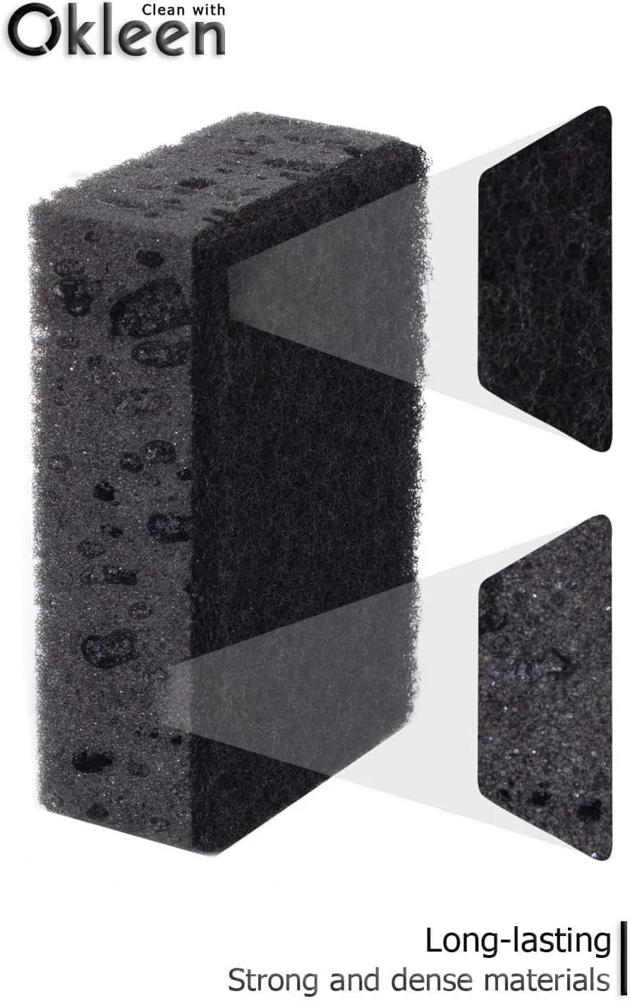 Black Multi Use Scrub Sponges. Made in Europe. 18 Pack, 4.3x2.8x1.4 inches. Heavy Duty Fiber. Odorless Durable Scrubber for Kitchen and Household Cleaning