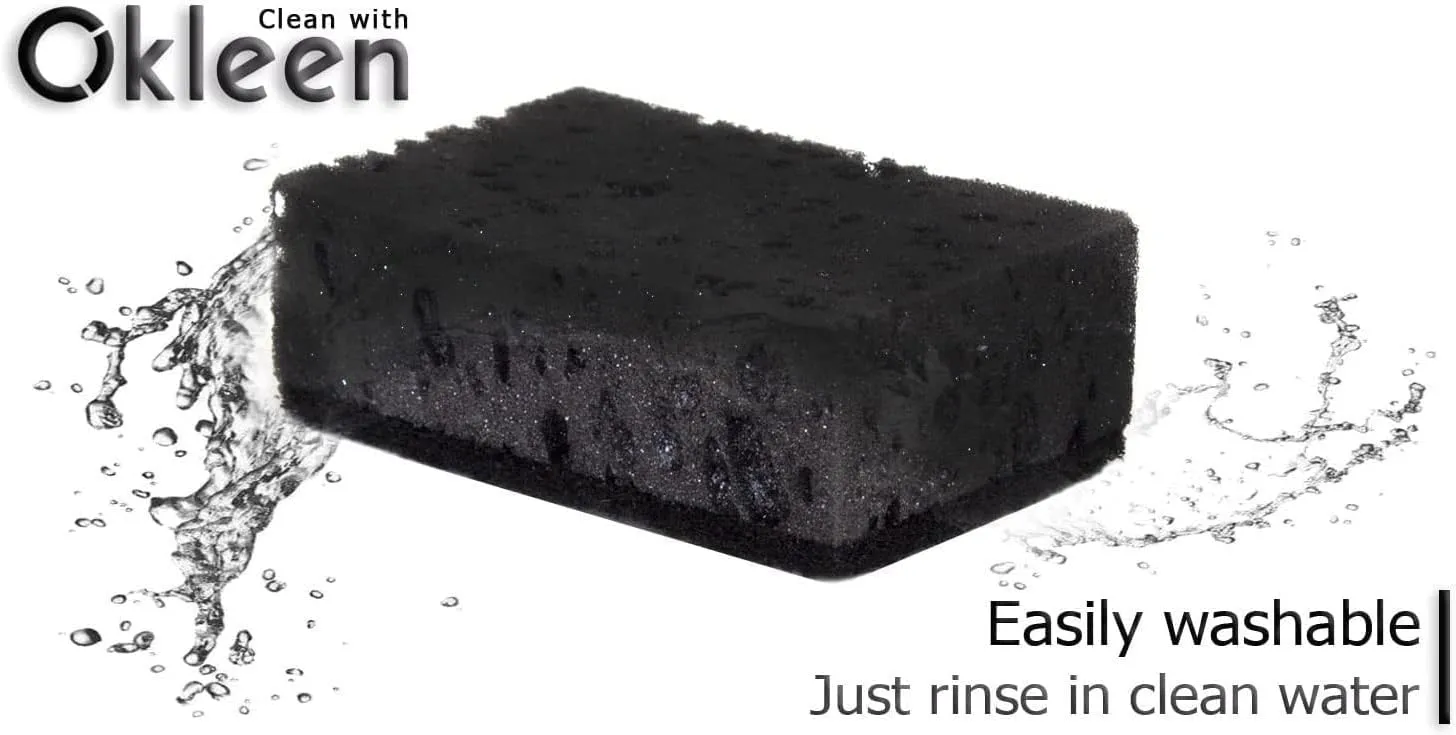 Black Multi Use Scrub Sponges. Made in Europe. 18 Pack, 4.3x2.8x1.4 inches. Heavy Duty Fiber. Odorless Durable Scrubber for Kitchen and Household Cleaning