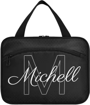 Black Personalized Hanging Travel Toiletry Bag for Women Men Custom Makeup Organizer with bottles & hanging hook Cosmetic Bag for Toiletries Traveling Outdoors Hotel Bathroom