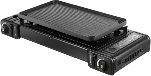 Black Portable Camping Stove 2 burners butane stove with Camping Stove Stove W/Grill Tray,Lightweight Outdoor Cookstation,Hiking,Fast Ignition & Adjustable Flame