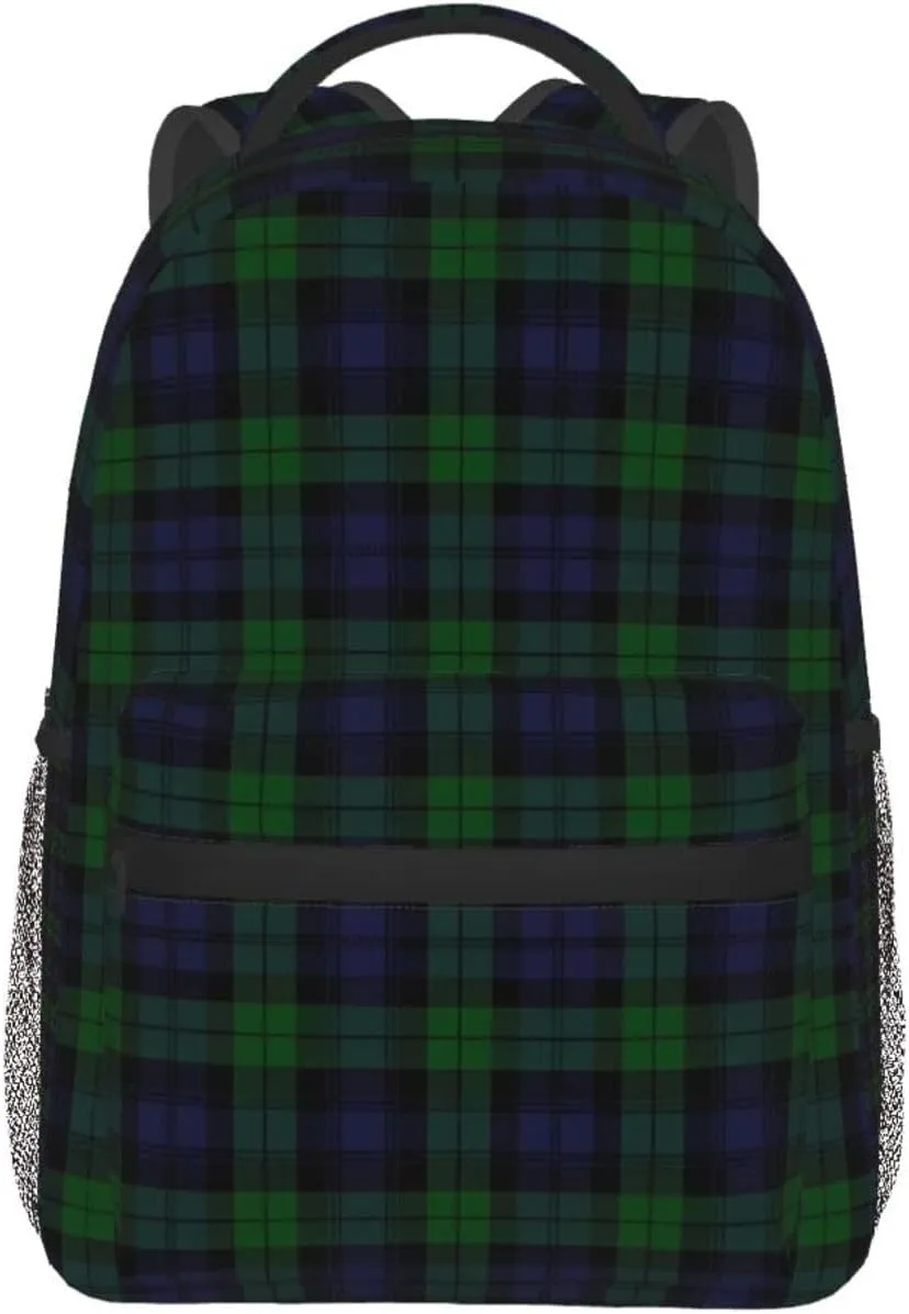 Black Watch Tartan Plaid Backpack Casual Laptop Backpack Lightweight Double Shoulder Bag Travel Daypack For Women Men