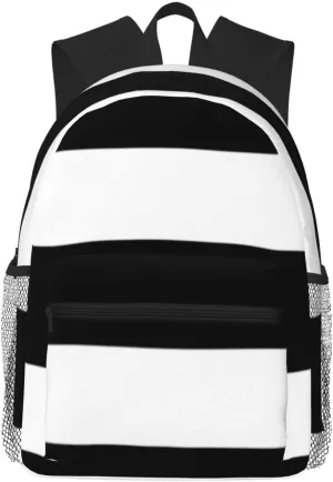 Black White Stripes Lightweight Packable Backpack Travel Casual Hiking Daypack Foldable Backpack For Men Women